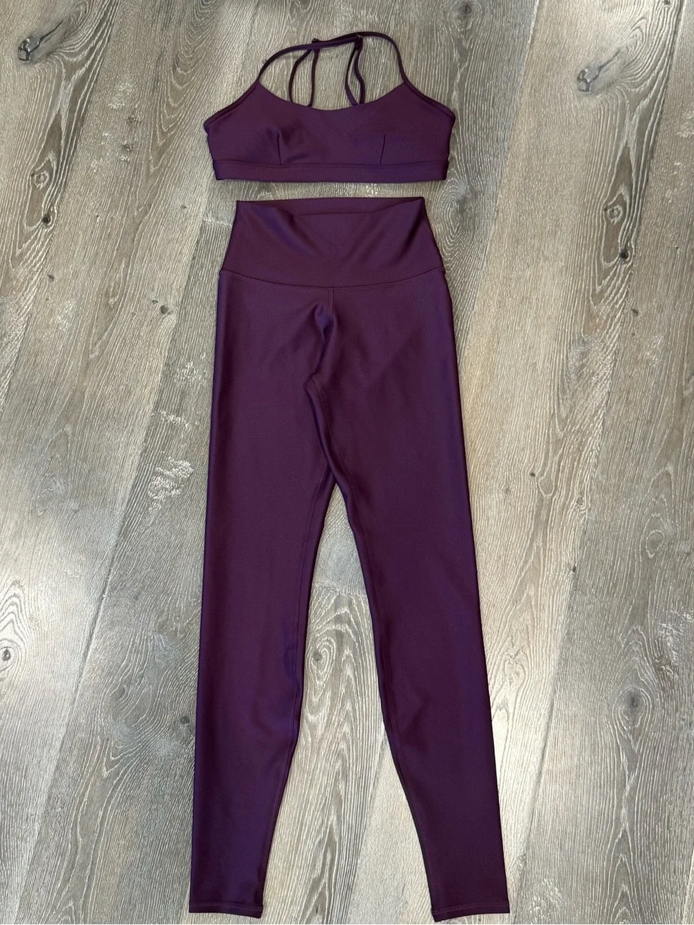 ALO SET purple airlift leggings and airlift intrigue bra